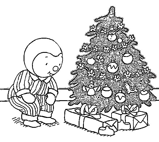 Coloriage Tchoupi et l'arbre de noël dessin gratuit à imprimer