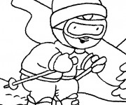 Coloriage et dessins gratuit Tchoupi fait du ski à imprimer