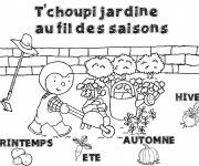 Coloriage Tchoupi jardine en français