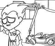 Coloriage L'accident de la voiture de Robin