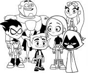 Coloriage Les super-h&eacute;ros Teen Titans en avant