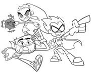 Coloriage Robin et ses amis jeune Titans Starfire et Beast Boy