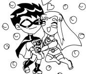 Coloriage Robin et Starfire amoureux
