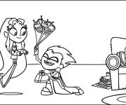 Coloriage Robin offre un boquet  de fleur &agrave; Starfire