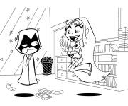 Coloriage Sc&egrave;ne de Raven et Starfire