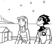 Coloriage Starfire et Robin regardent les étoiles