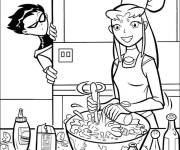 Coloriage et dessins gratuit Starfire prépare une tarte sous les yeux de Robin à imprimer