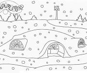 Coloriage et dessins gratuit La maison des T&eacute;l&eacute;tubbies pendant la neige à imprimer