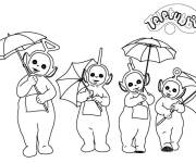 Coloriage Les T&eacute;l&eacute;tubbies avec des parapluies