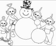 Coloriage et dessins gratuit Les T&eacute;l&eacute;tubbies avec le bonhomme de neige à imprimer