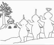 Coloriage Les T&eacute;l&eacute;tubbies pendant la neige stylis&eacute;