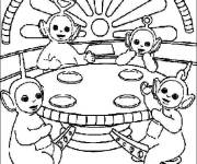 Coloriage Les T&eacute;l&eacute;tubbies sur la table de diner