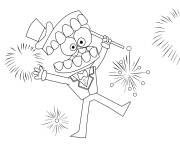 Coloriage Caine s'amuse pendant les feux d&rsquo;artifice