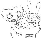Coloriage Huggy Wuggy en calin avec Jax