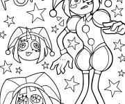 Coloriage Pomni parmi les &eacute;toiles de The Amazing Digital Circus