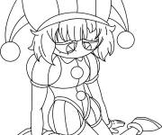 Coloriage Pomni sur terre malheureux