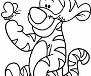 Coloriage B&eacute;b&eacute; Tigrou avec une papillon