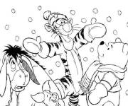 Coloriage Tigrou avec ses amis sous la neige