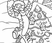 Coloriage Tigrou d&eacute;core le sapin de Noel