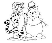 Coloriage Tigrou en photo avec le bonhomme de neige