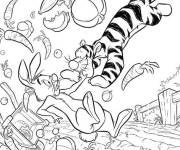Coloriage Tigrou et Coco Lapin dans le jardin