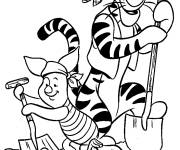 Coloriage Tigrou et Porcinet jouent aux pirates de cartoon