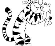 Coloriage Tigrou jouant avec son ourson en peluche