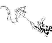Coloriage Tigrou jouant avec un cerf-volant