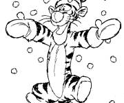 Coloriage Tigrou s'amuse dans la neige