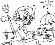 Coloriage Titi &agrave; la plage
