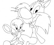 Coloriage Titi et Grosminet sourient