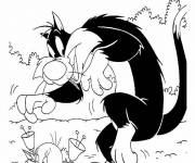 Coloriage Titi et le rus&eacute; Grosminet
