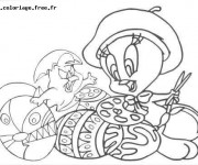 Coloriage Titi peint des oeufs