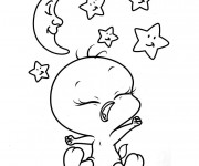 Coloriage Titi se pr&eacute;pare &agrave; dormir