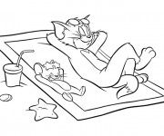 Coloriage et dessins gratuit Tom et Jerry à la plage à imprimer