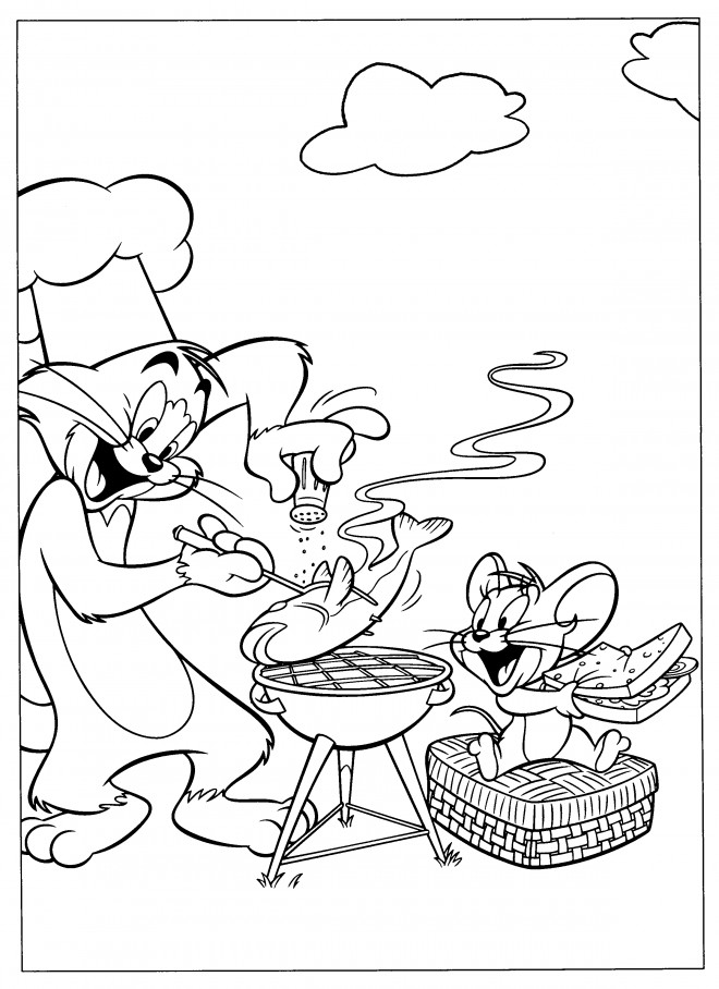 Coloriage et dessins gratuits Tom et Jerry cuisinent ensemble à imprimer