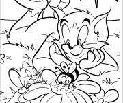 Coloriage Tom et Jerry dans le jardin