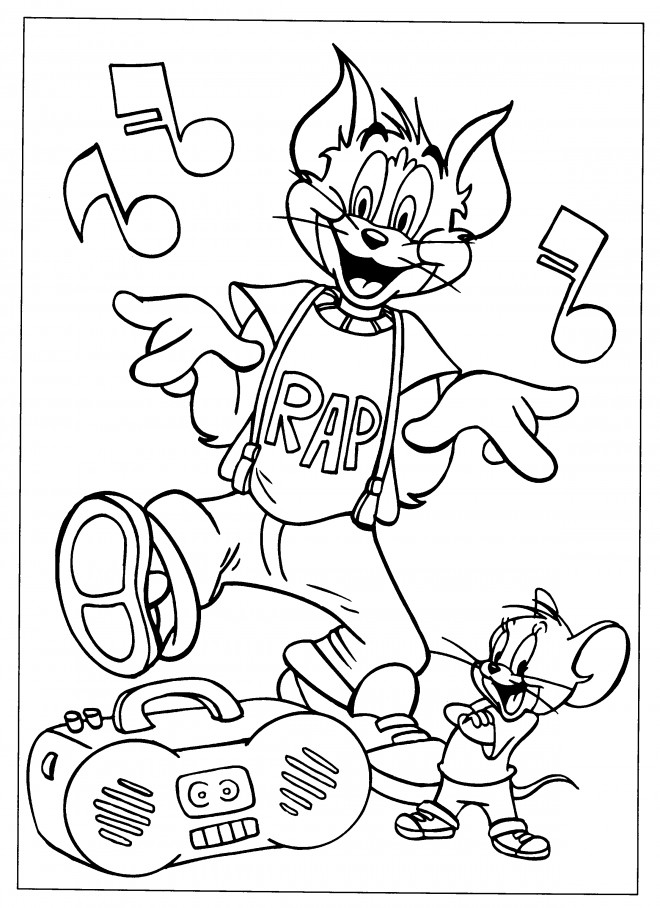 Coloriage et dessins gratuits Tom et Jerry  écoutent de la musique à imprimer