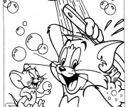Coloriage et dessins gratuit Tom et Jerry font une douche à imprimer