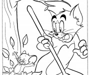 Coloriage Tom et Jerry nettoient le jardin