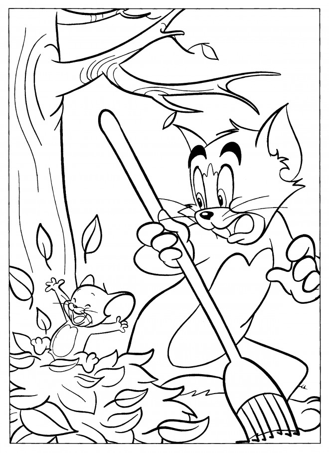 Coloriage et dessins gratuits Tom et Jerry nettoient le jardin à imprimer
