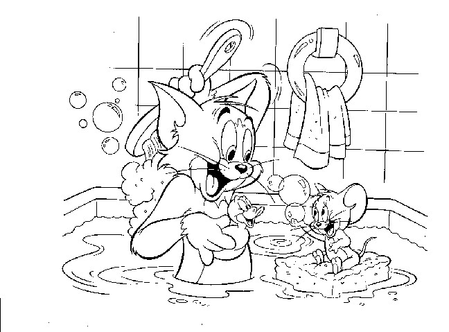 Coloriage et dessins gratuits Tom et Jerry se baignent à imprimer