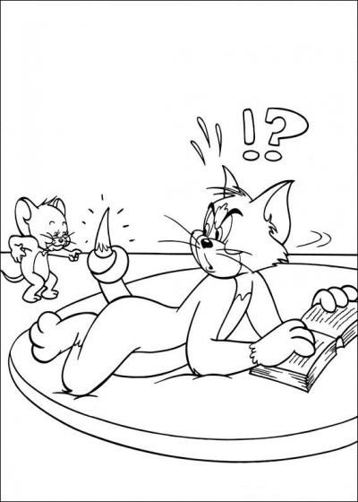 Coloriage et dessins gratuits Tom lit une livre  et Jerry fait des bêtises à imprimer