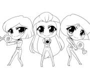 Coloriage Clover, Sam et Alex de Totally Spies Kawaii