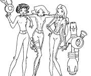Coloriage Les &eacute;spions de Totally Spies avec leurs armes