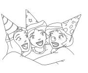 Coloriage et dessins gratuit Sam, Alex et Clover pendant la fête Totally Spies à imprimer