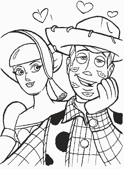 Coloriage et dessins gratuits Bergère et Woody amoureux personnages à imprimer