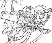Coloriage Buzz l&rsquo;Eclair et Woody s'envolent