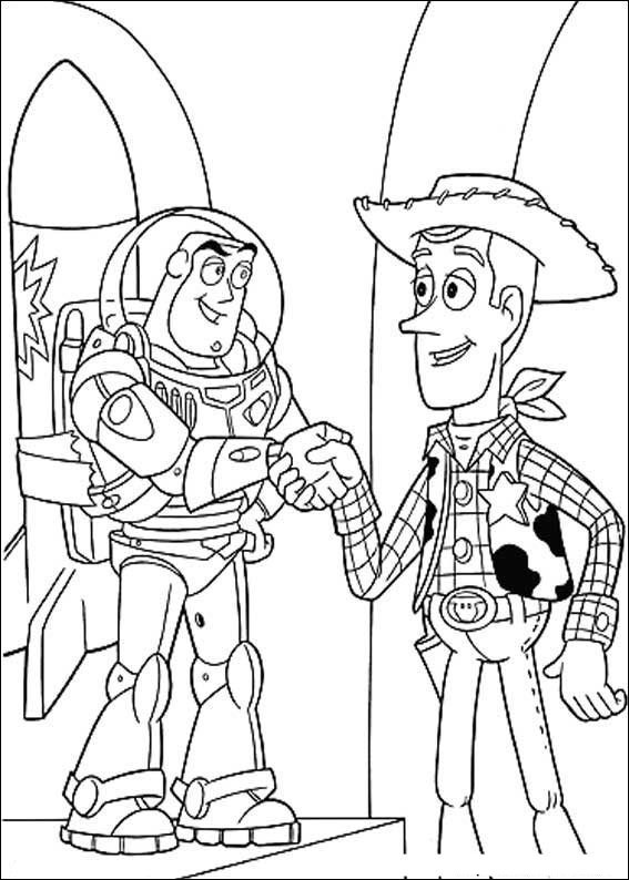 Coloriage et dessins gratuits Buzz l'Éclair et Woody serrent les mains à imprimer