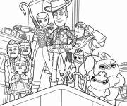 Coloriage Woody avec ses amis les jouets